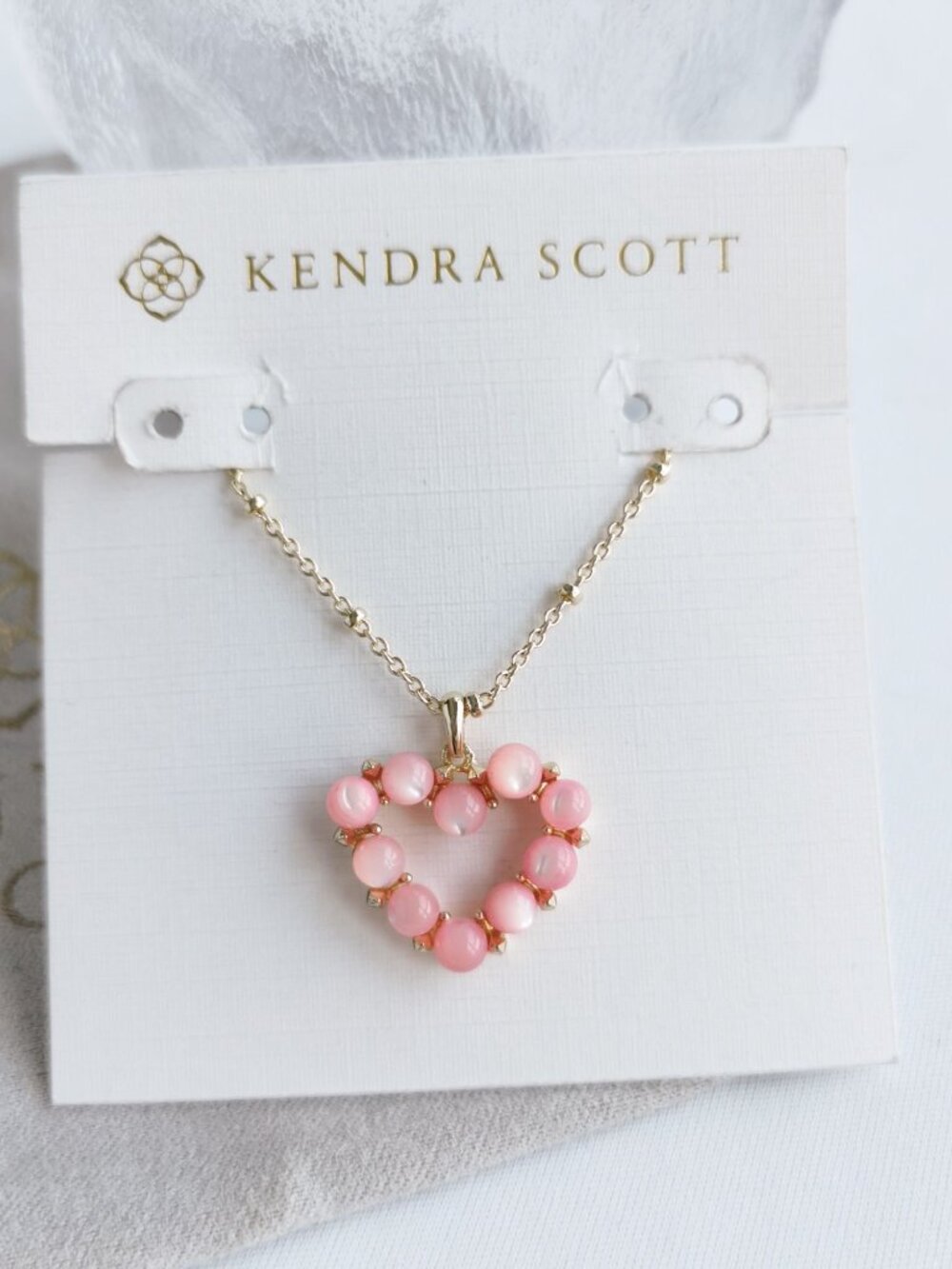 Kendra Scott Ashton Heart Gold Short Necklace & Blush Ivory Mother-of-Pearl